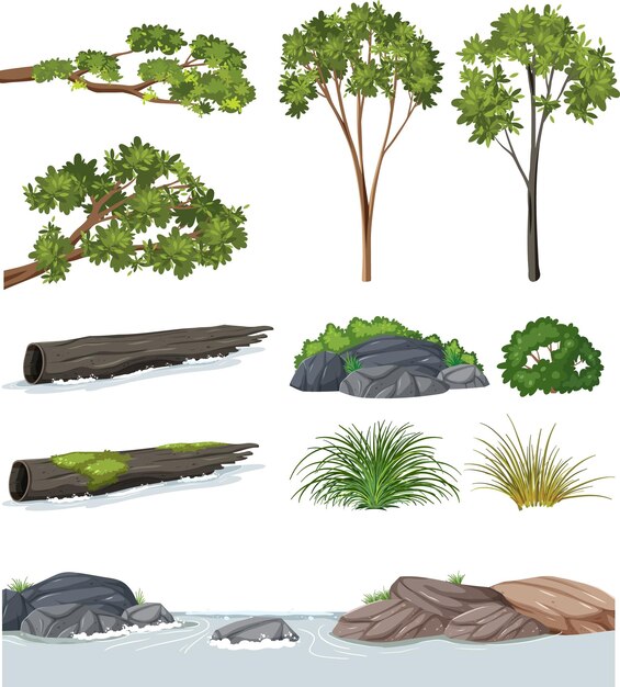isolated trees and nature objects set