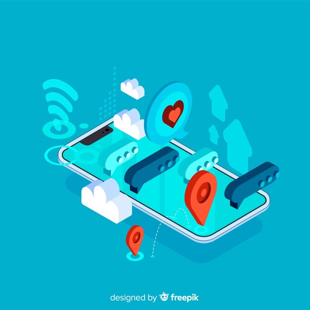 isometric phone with chat concept