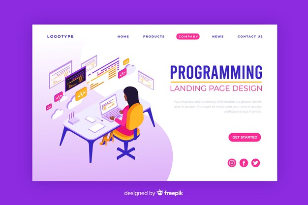 Isometrisk programmering landingsside skabelon