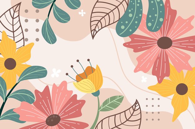 Kreativ farverig forårs baggrundsskabelon med blomster og blade