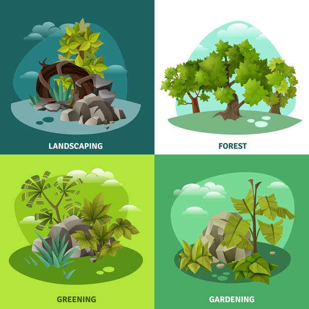 landscape gardening 4 flat icons concept