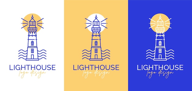 linear flat lighthouse logo set in different color versions