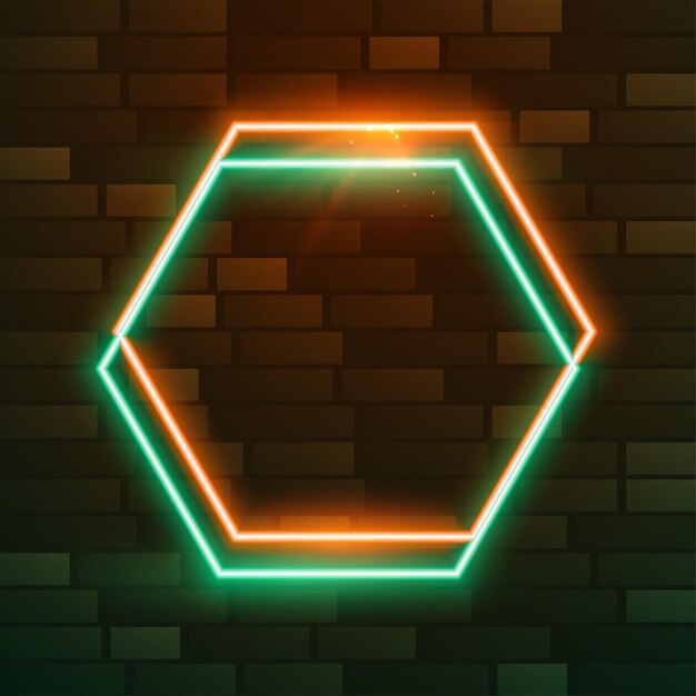 luminous hexagon neon frame background with wall backdrop