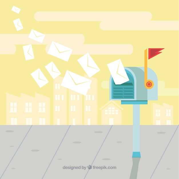 Mailbox background with flying envelopes