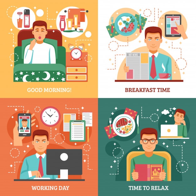 Man Daily Routine Design Concept
