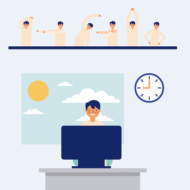 man working and doing active breaks
