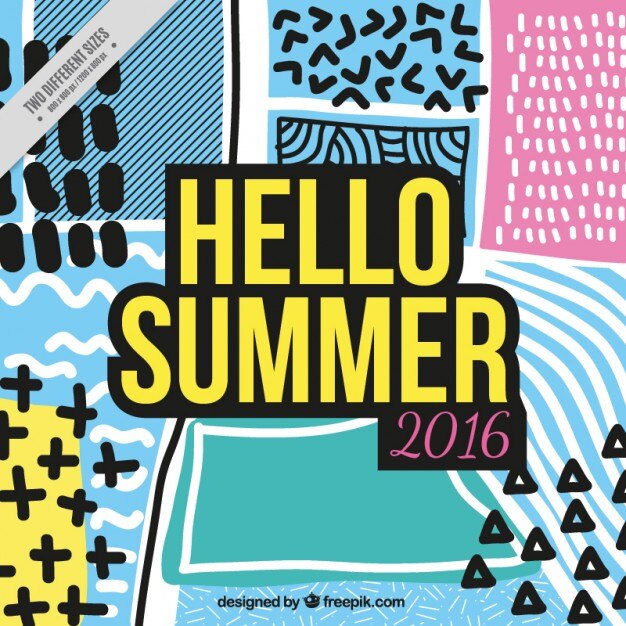 Memphis background with the text "hello summer"