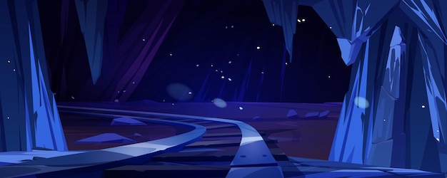 Mine cave with railway for game vector background