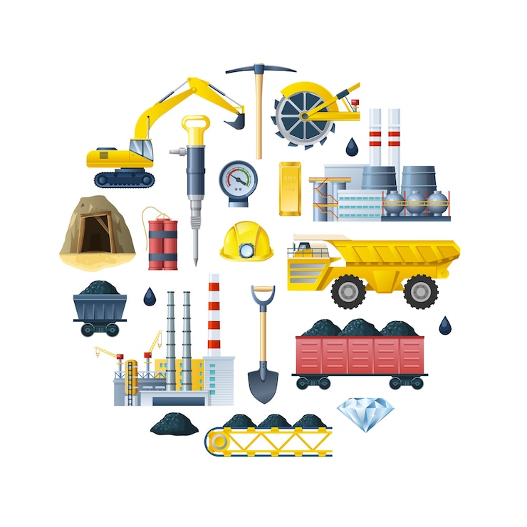 Gratis Vektor mining industry round composition