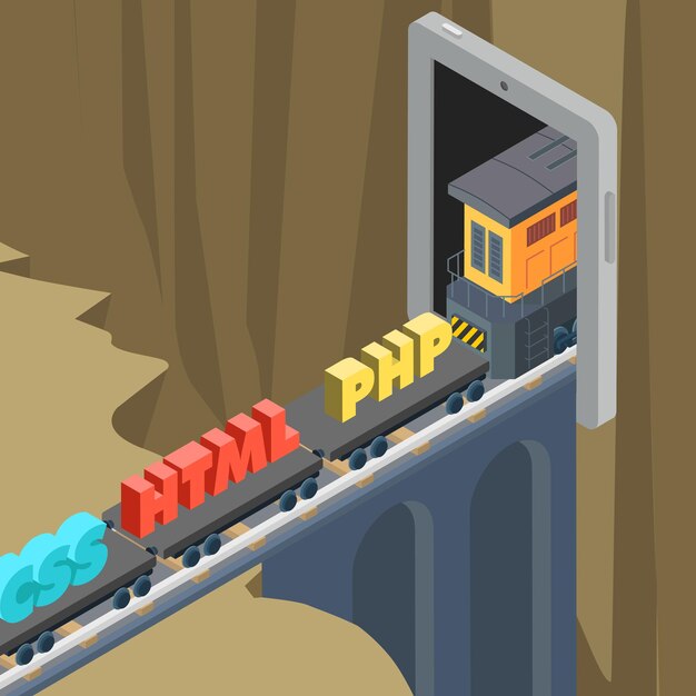 Mobile application development CSS HTML PHP flat isometric