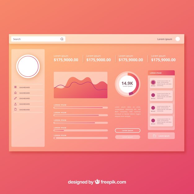 Modern dashboard admin panel with gradient style