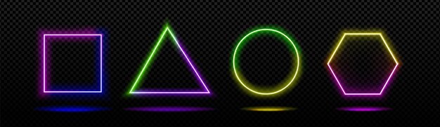 Neon geometric figures png set on background