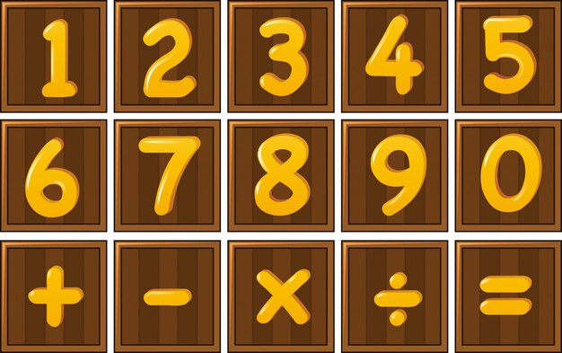 number one to zero and math signs on wooden boards