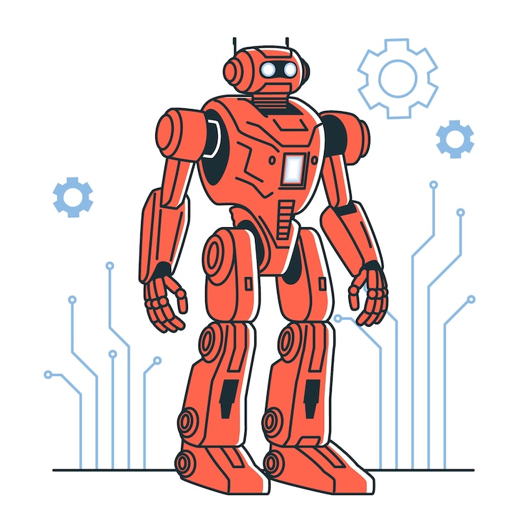 Gratis Vektor orange robot with circuitry design concept illustration