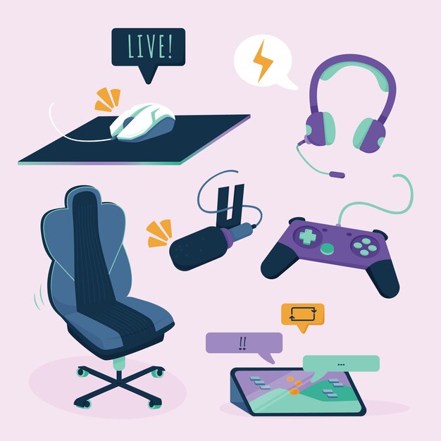 Organic flat game streamer concept elements collection
