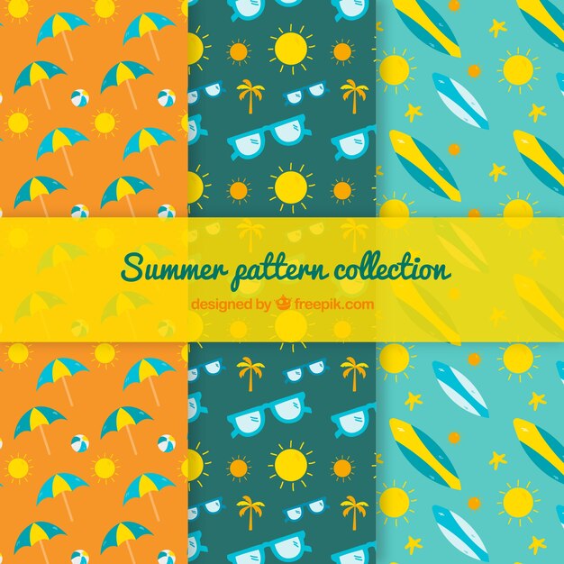 Pack of hand drawn summer elements patterns