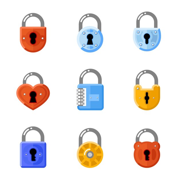 Padlocks set in flat style