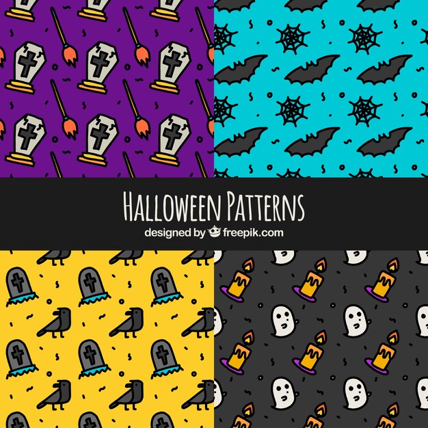 Pakke med halloween-mønstre med tegninger