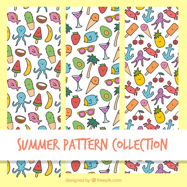 patterns with hand drawn summer elements