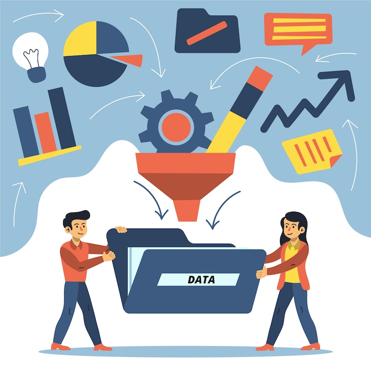 Gratis Vektor people gathering data in business concept