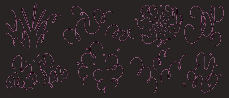 Gratis Vektor pink confetti burst set isolated on black