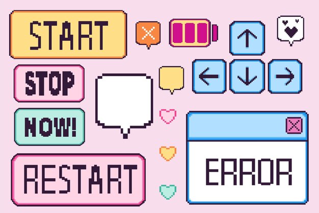 Pixel game UI elements kit