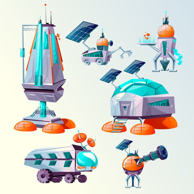 Planet colonization cartoon set