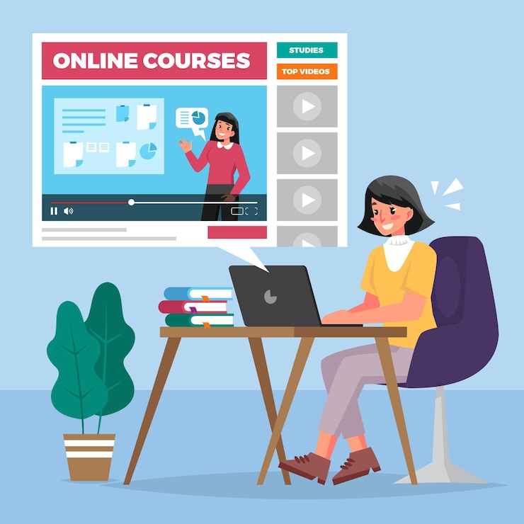Gratis Vektor platt design onlinekurser illustration