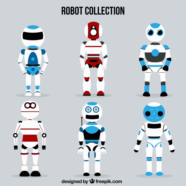Platt design, robotsamling av karaktärer