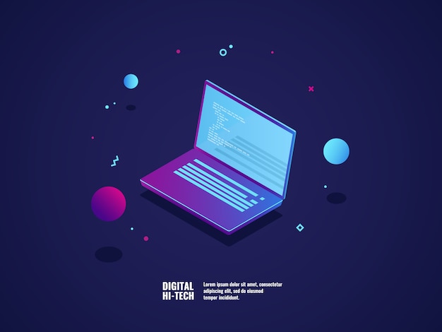 Programmering af app- og softwareudviklingskoncept, bærbar computer med programkode