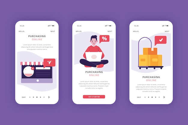 Purchase online onboarding application screens