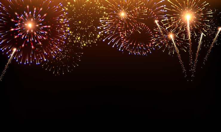 Gratis Vektor pyrotechnics and fireworks background with animation on black