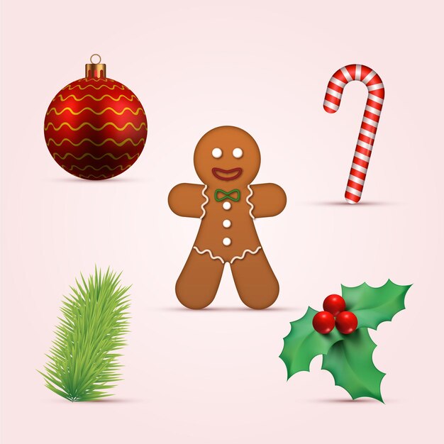 realistic christmas elements collection