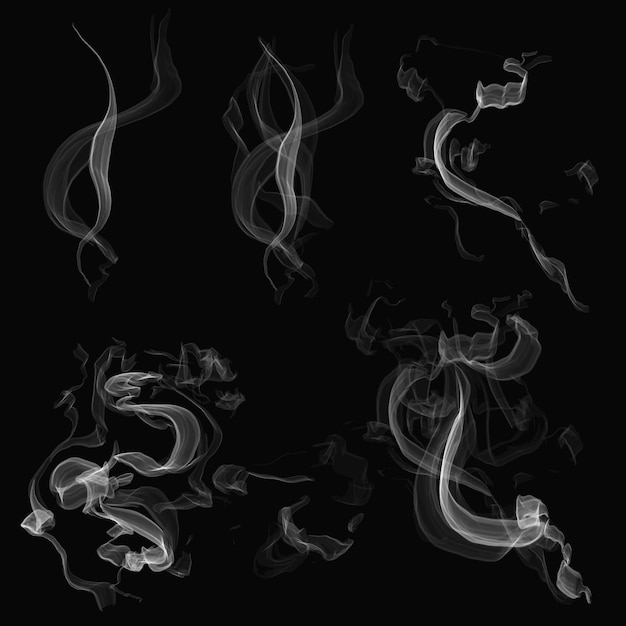 Realistic smoke element vector set in black background