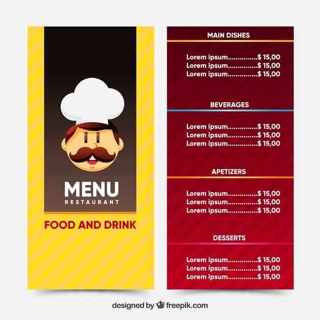 Red and yellow restaurant menu