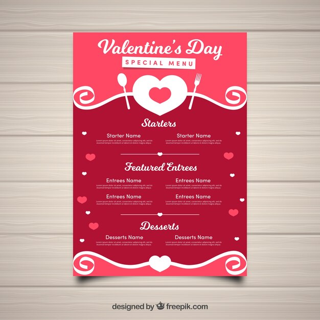 Red valentine menu template