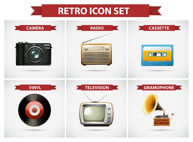 Retro icon set with different objects