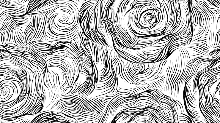Gratis Vektor roses floral line art pattern