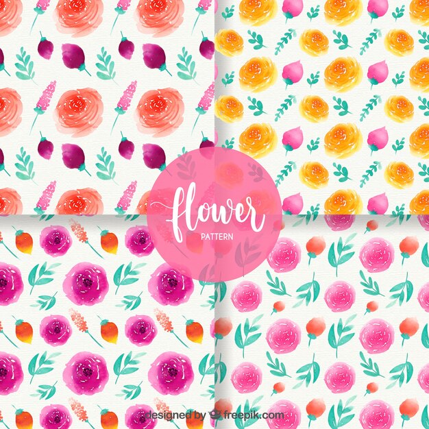 Sæt af blomstermønstre i akvarel stil