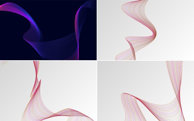 Sæt med 4 geometriske bølgemønstrede baggrunde Abstrakt bølgelinje-vektorillustration