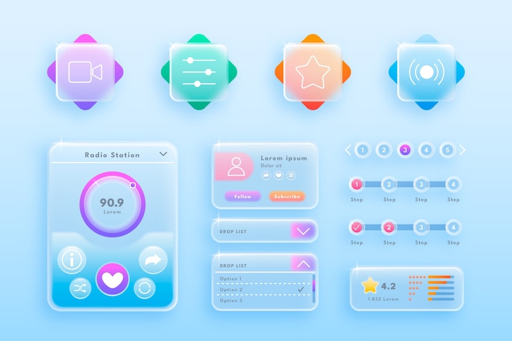 Gratis Vektor sæt med gradient-glasmorphism-elementer