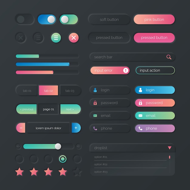 Samling af gradient UI-kit elementer