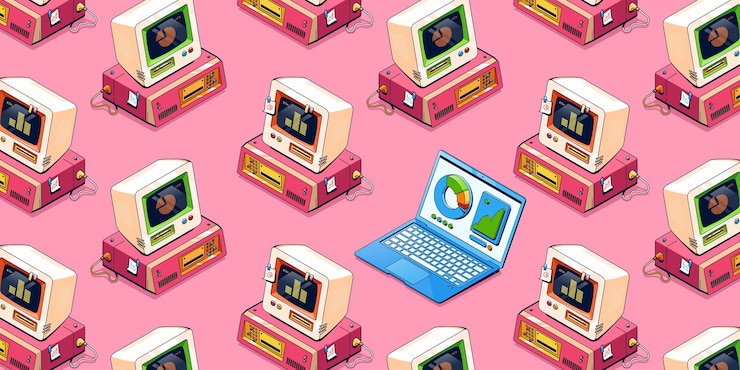 Gratis Vektor seamless pattern with isometric computers, vector