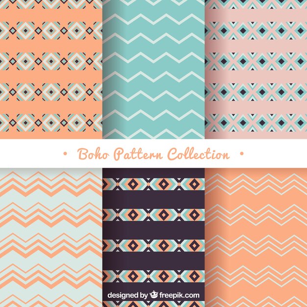 Selection of six boho patterns with geometric forms