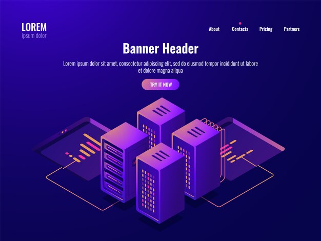 server room isometric icon, big data processing and data center concept, database cloud storage