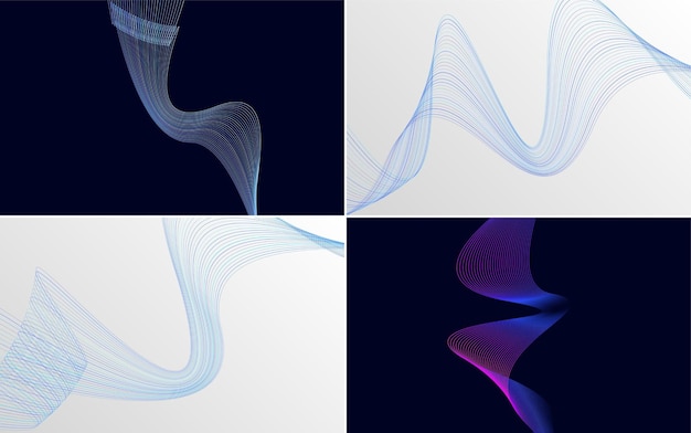 set of 4 geometric wave pattern background abstract waving line vector illustration