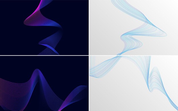 Set of 4 geometric wave pattern background Abstract waving line vector illustration