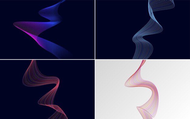 set of 4 geometric wave pattern background abstract waving line vector illustration