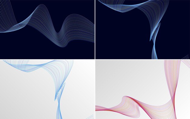 set of 4 geometric wave pattern background abstract waving line vector illustration