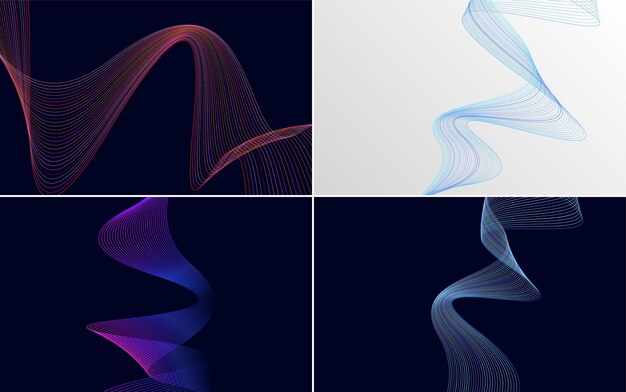 set of 4 geometric wave pattern background abstract waving line vector illustration